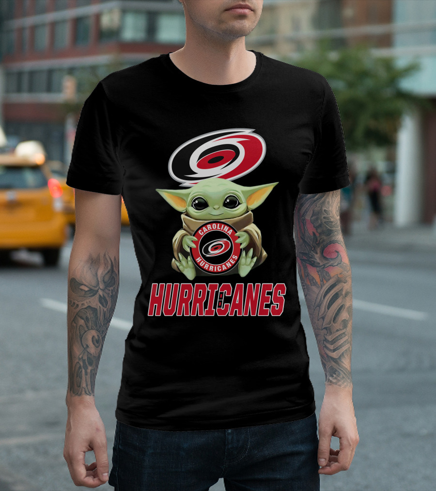 Carolina Hurricanes Baby Yoda Holding Team T-Shirt