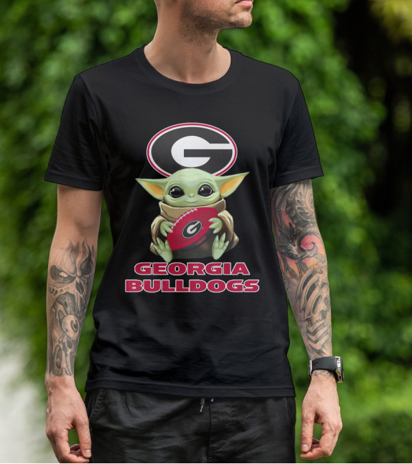 Georgia Bulldogs Baby Yoda Holding Football T-Shirt