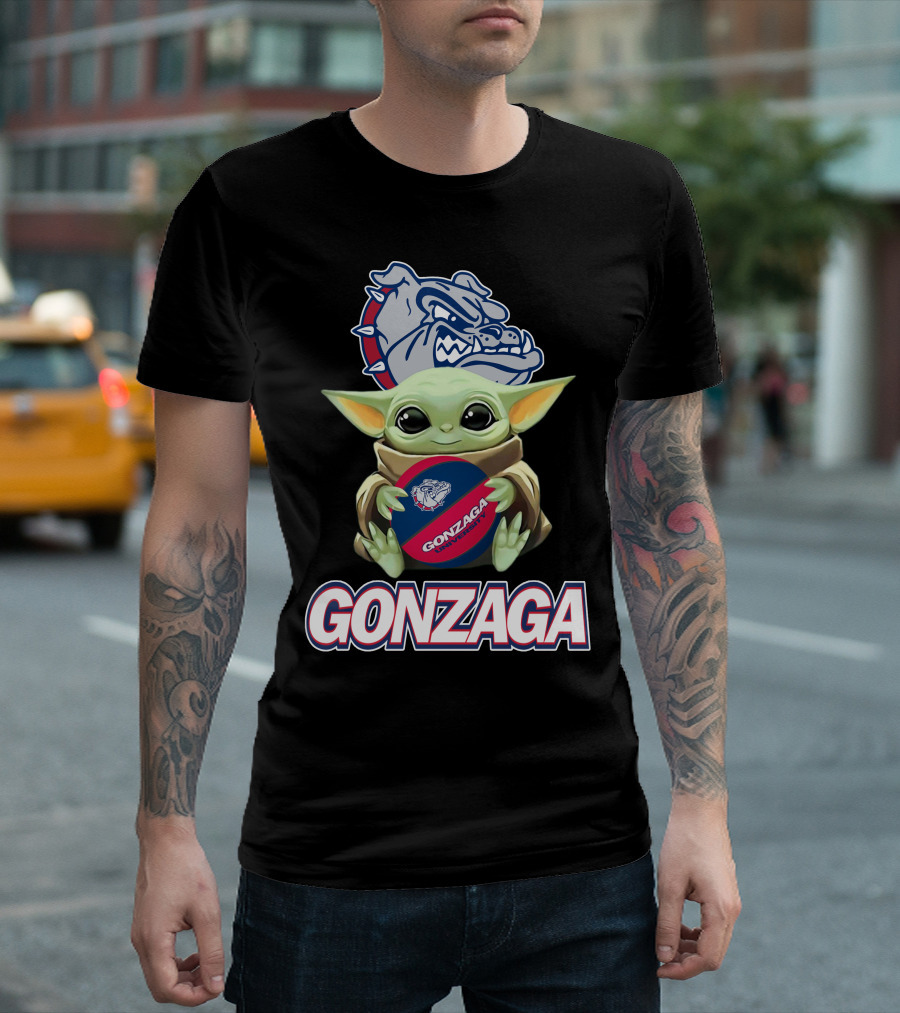 Gonzaga Bulldogs Baby Yoda Holding Basketball T-Shirt