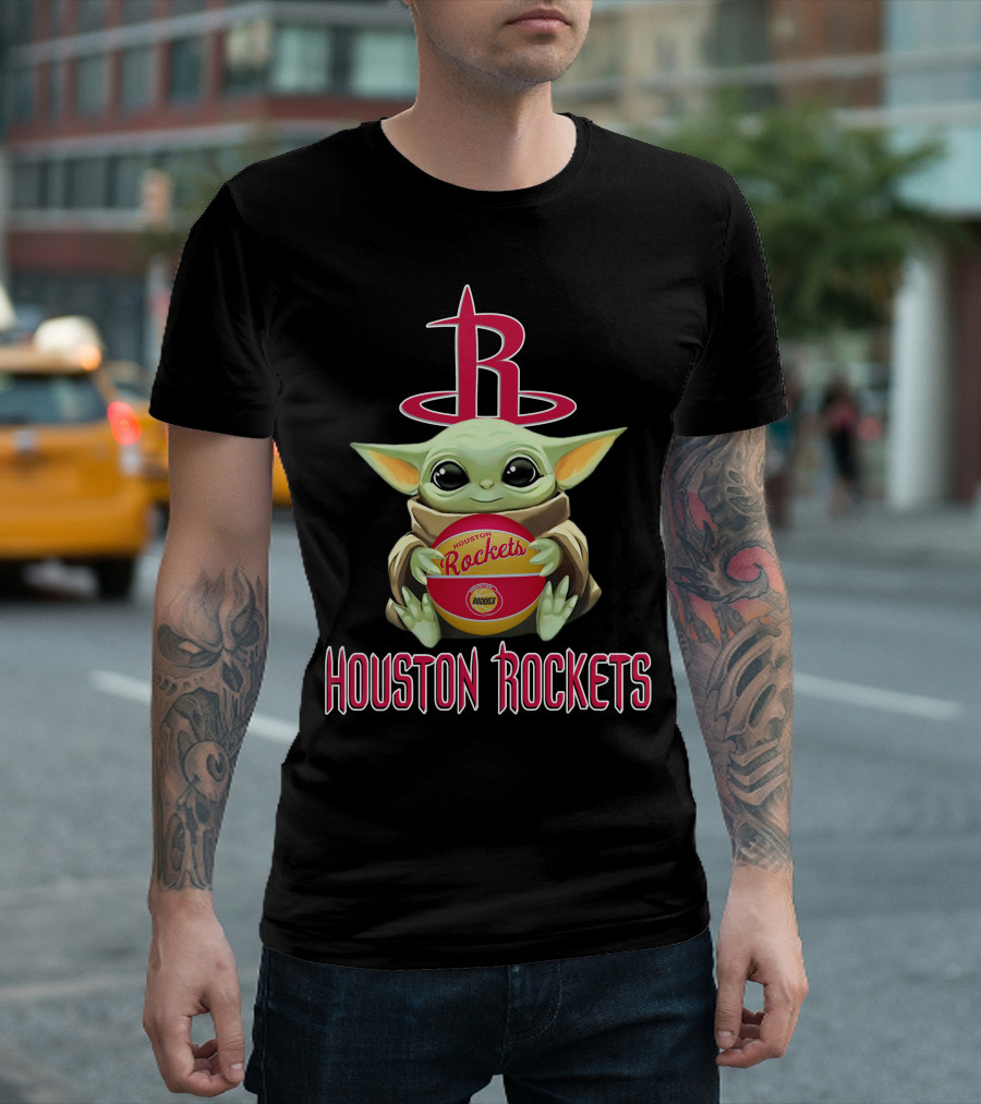 Houston Rockets Baby Yoda Basketball Nba Star Wars Crossover T-Shirt