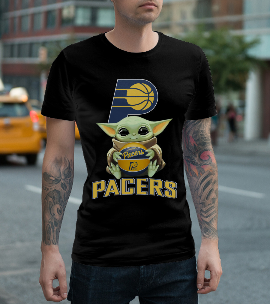 Indiana Pacers Logo With Baby Yoda Holding Basketball T-Shirt
