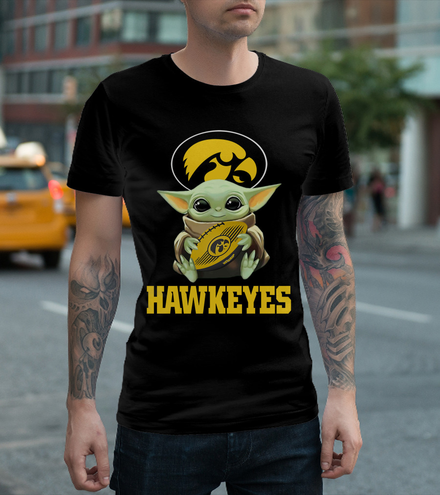 Iowa Hawkeyes Baby Yoda Football T-Shirt