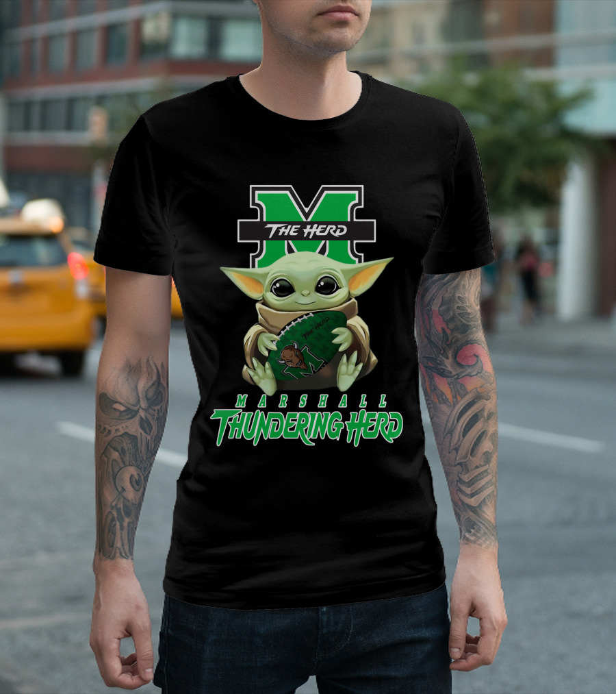 Marshall Thundering Herd Baby Yoda The Herd Football T-Shirt