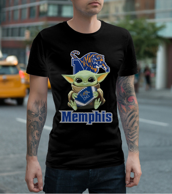 Memphis Tigers Baby Yoda Holding Football T-Shirt