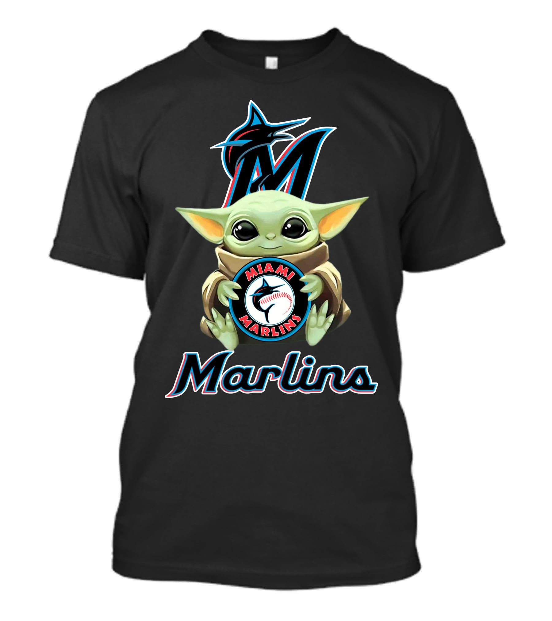 Miami Marlins Baby Yoda Holding Logo With Baseball And Team T-Shirt