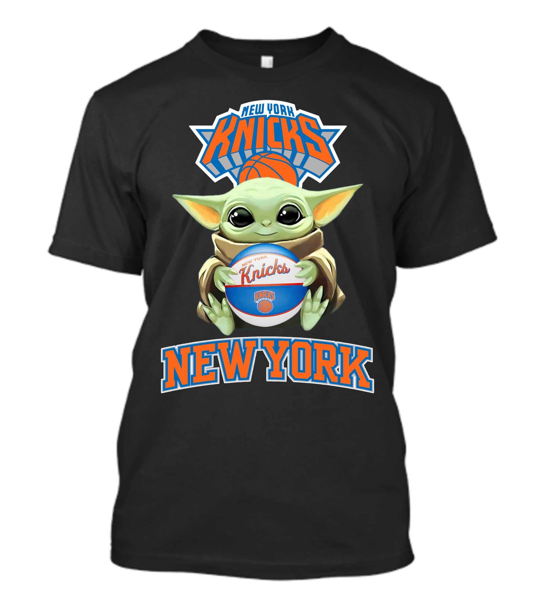 New York Knicks Baby Yoda Holding Basketball T-Shirt