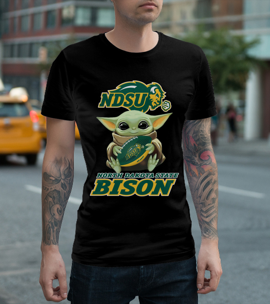 Ndsu North Dakota State Bison Baby Yoda Football T-Shirt
