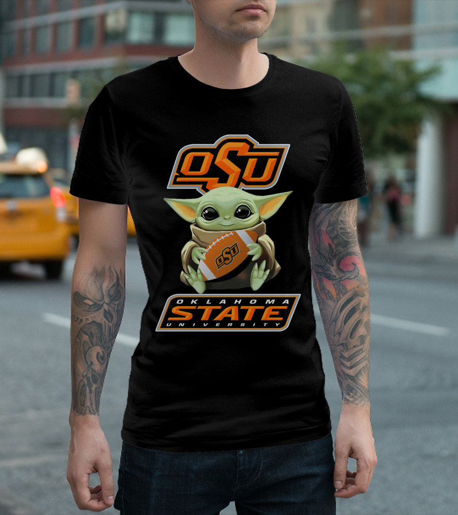 Osu Oklahoma State University Baby Yoda Football T-Shirt