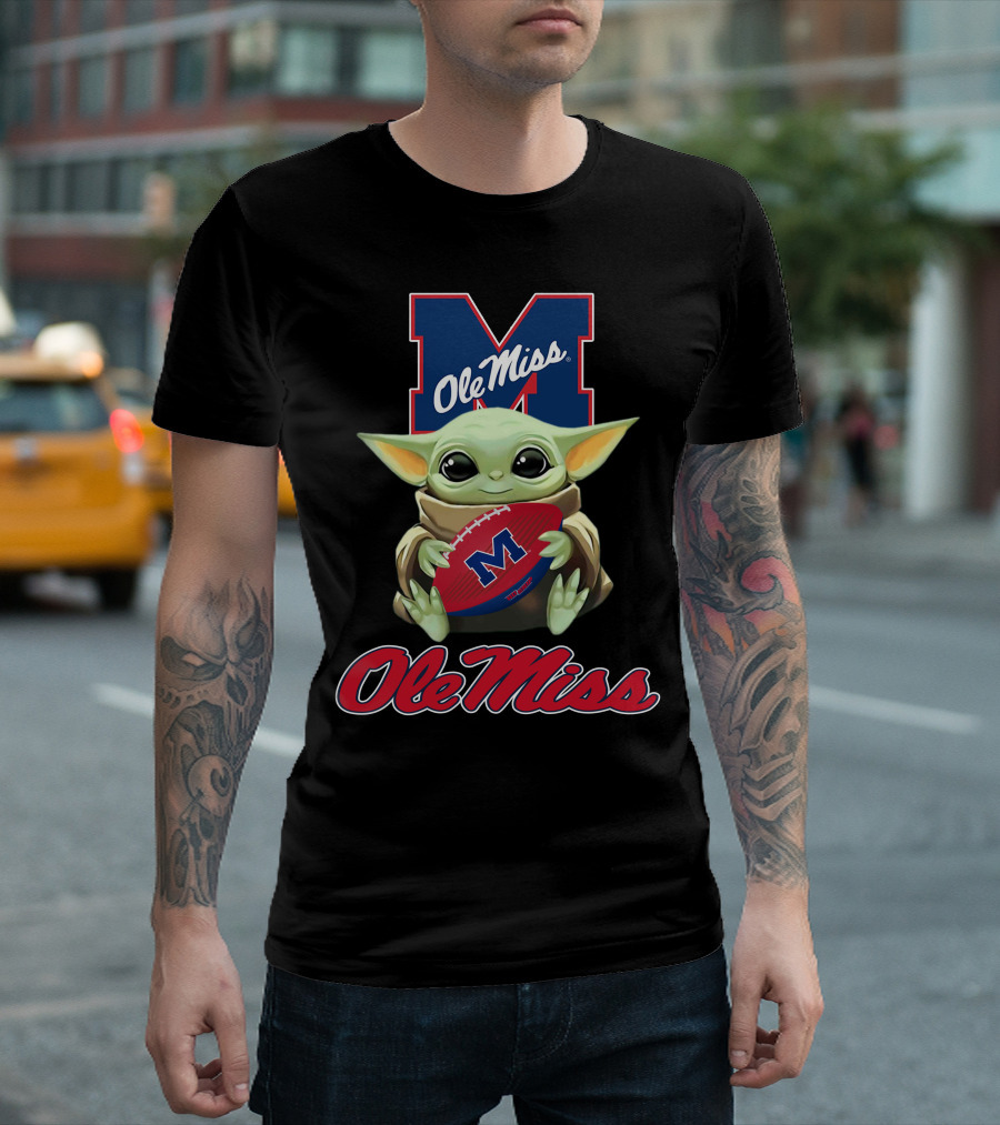 Ole Miss Rebels Baby Yoda Holding Football Official T-Shirt