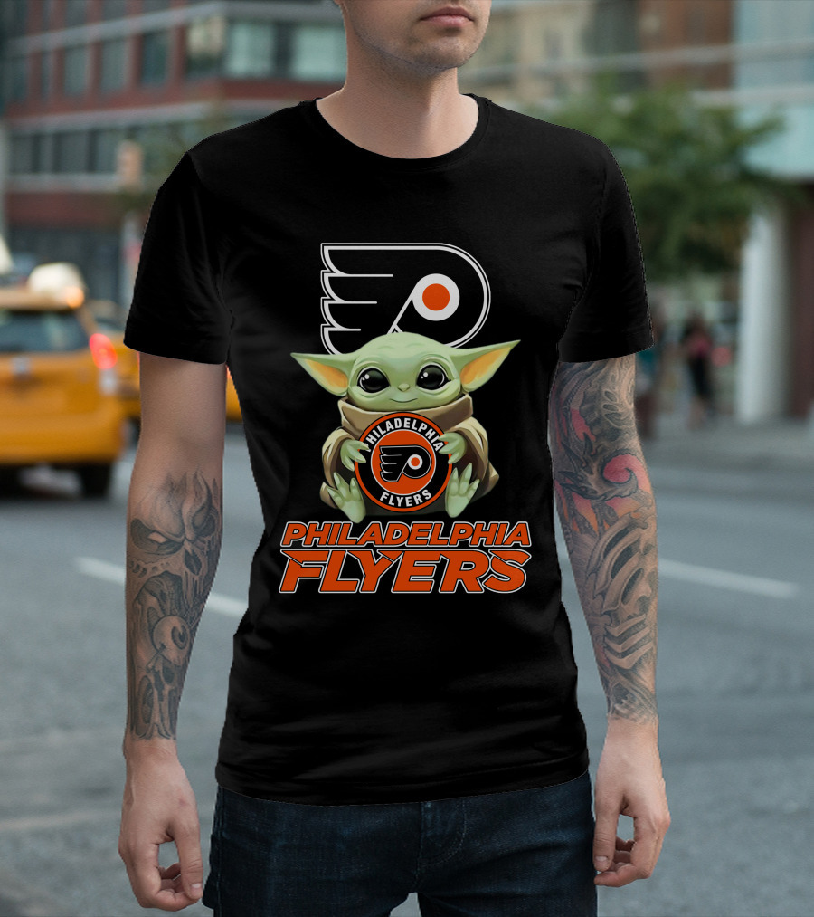 Philadelphia Flyers Baby Yoda Holding Team T-Shirt