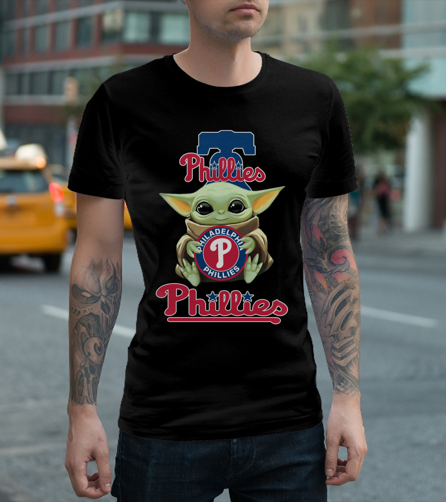 Philadelphia Phillies Baby Yoda Holding Phillies T-Shirt