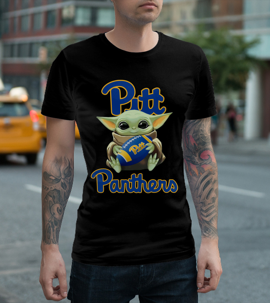 Pitt Panthers Baby Yoda Holding Football T-Shirt