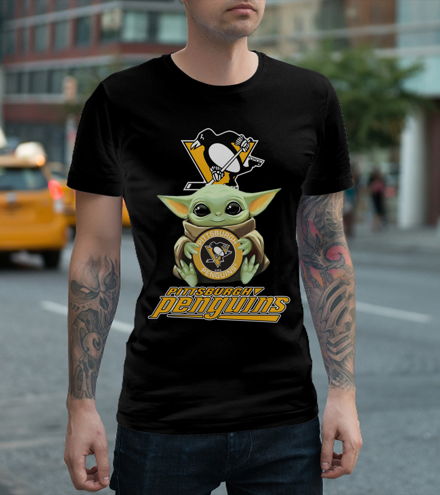 Pittsburgh Penguins Baby Yoda Holding Team T-Shirt