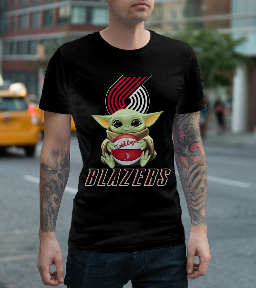 Portland Trail Blazers Baby Yoda Holding Basketball Fan Merch T-Shirt