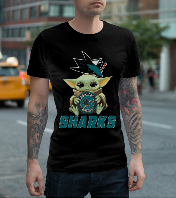 San Jose Sharks Baby Yoda Holding T-Shirt