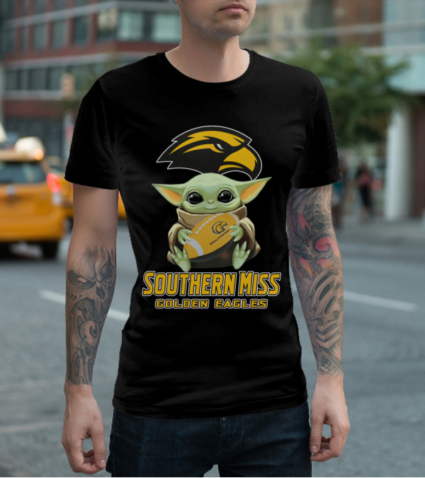 Southern Miss Golden Eagles Baby Yoda Holding Football T-Shirt