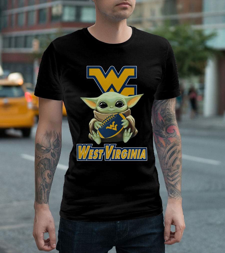 West Virginia Mountaineers Baby Yoda Football T-Shirt
