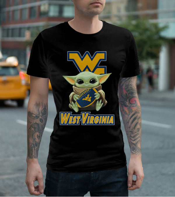 West Virginia Mountaineers Baby Yoda Football T-Shirt