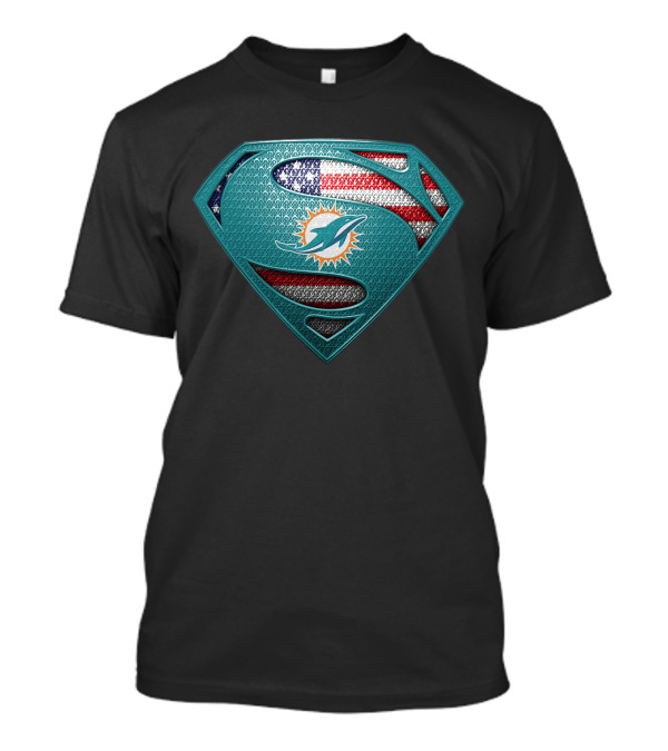 Miami Dolphins Superman Logo With American Flag T-Shirt