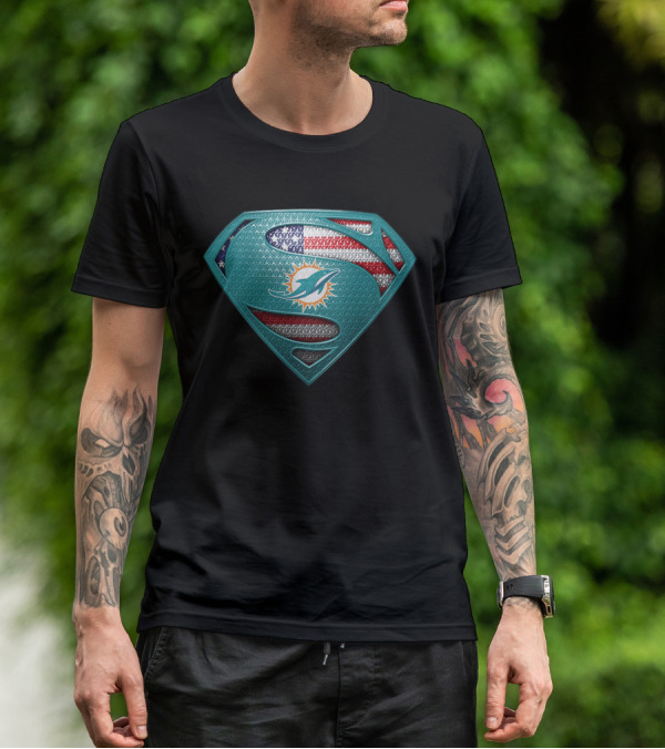 Miami Dolphins Superman Logo With American Flag T-Shirt