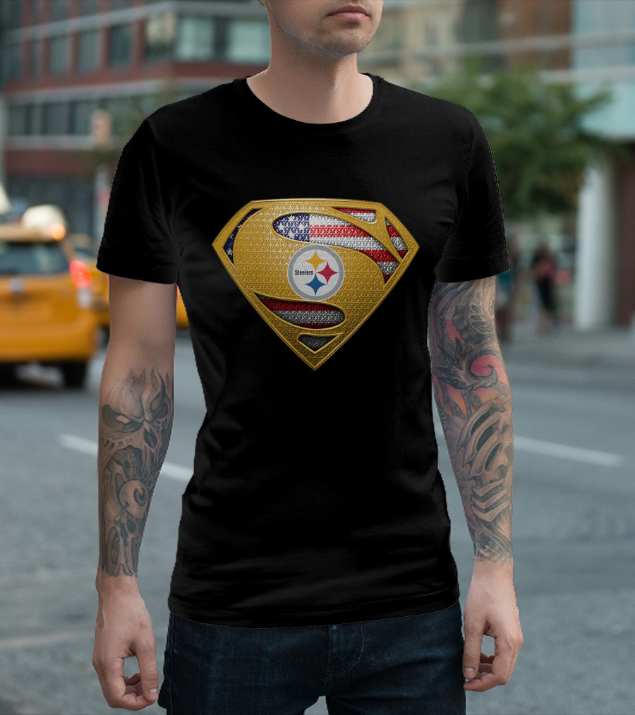 Pittsburgh Steelers Superman American Flag T-Shirt