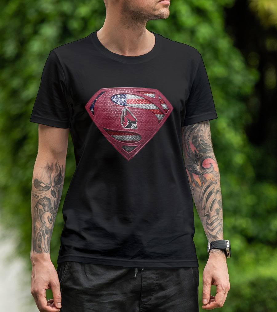 Ball State Cardinals Superman Shield American Flag T-Shirt