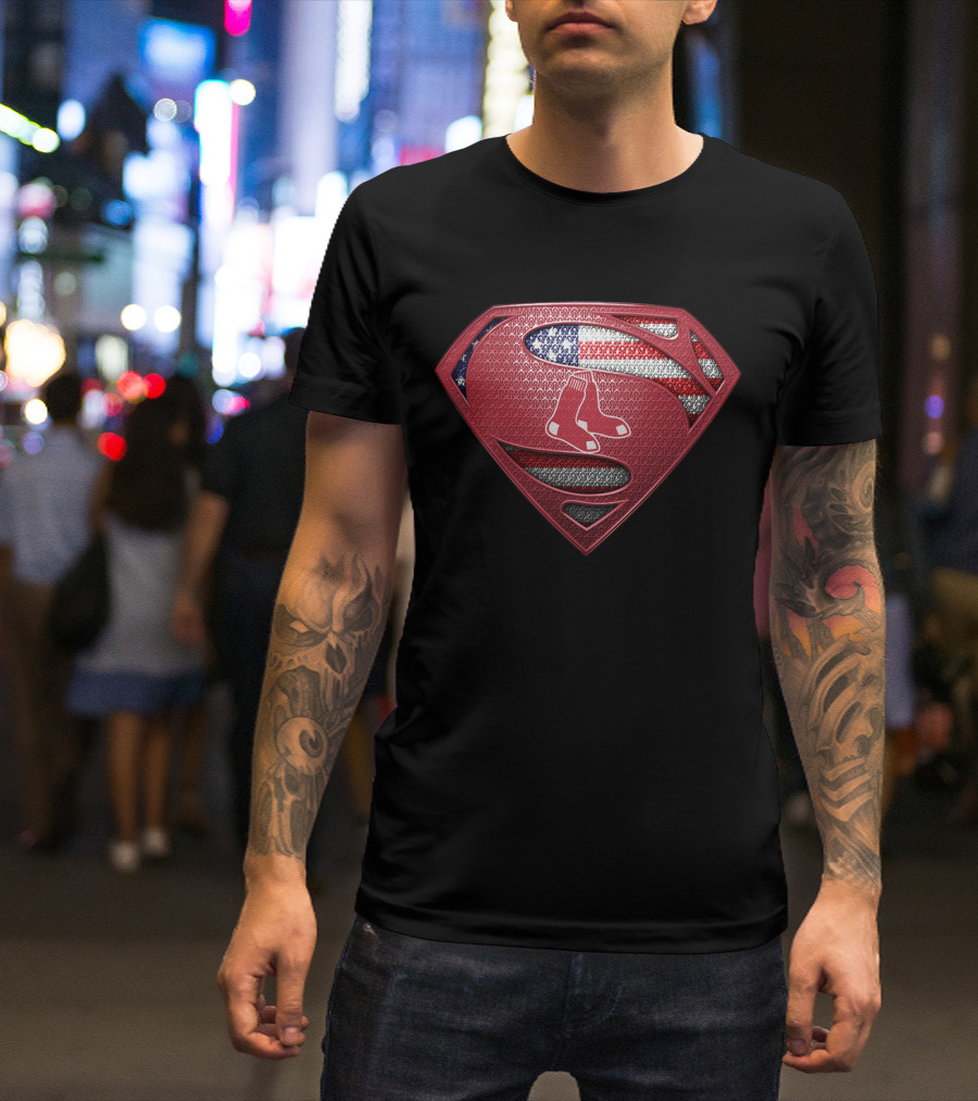 Boston Red Sox Superman Logo With American Flag Accent T-Shirt