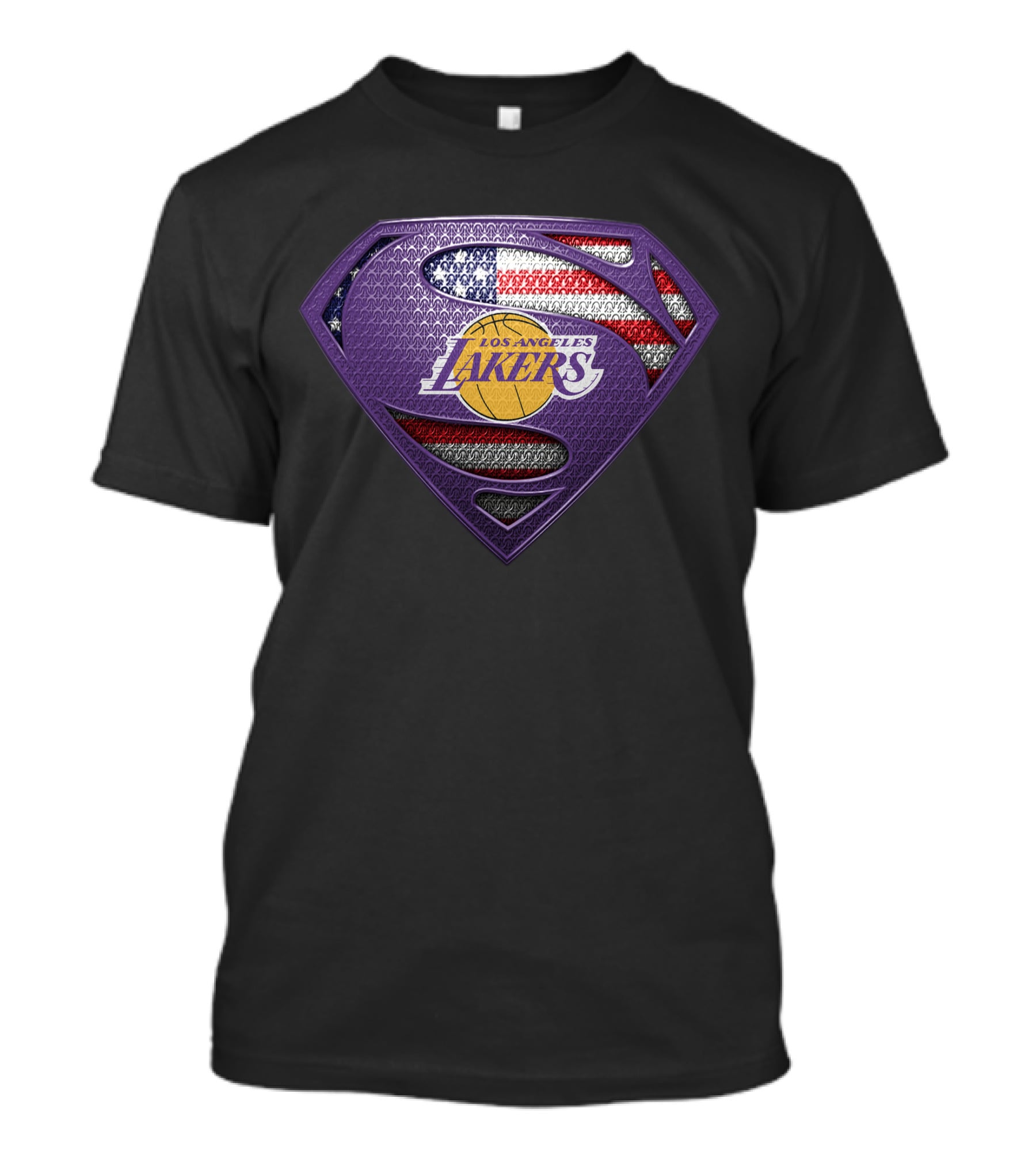 Los Angeles Lakers Superman Shield American Flag T-Shirt