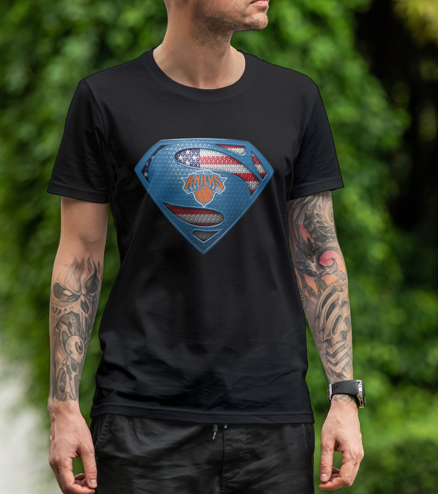 New York Knicks Superman American Flag T-Shirt