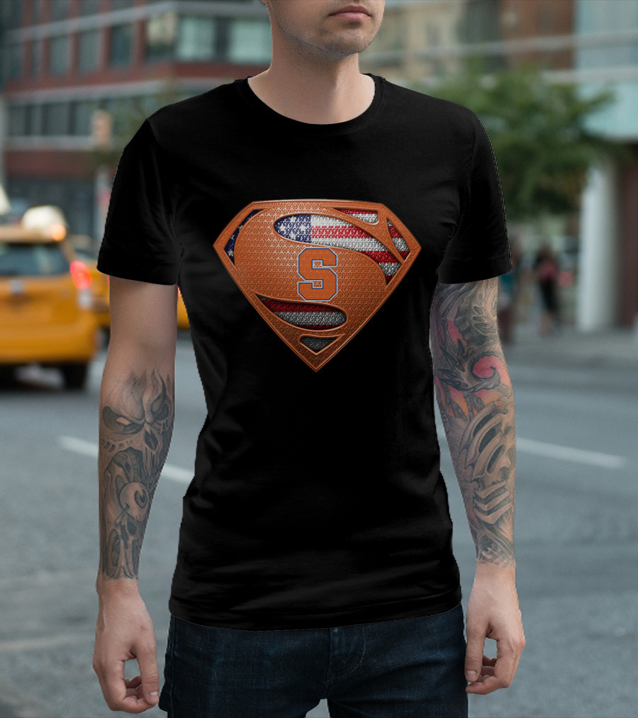 Syracuse Orange S Superman American Flag Badge T-Shirt