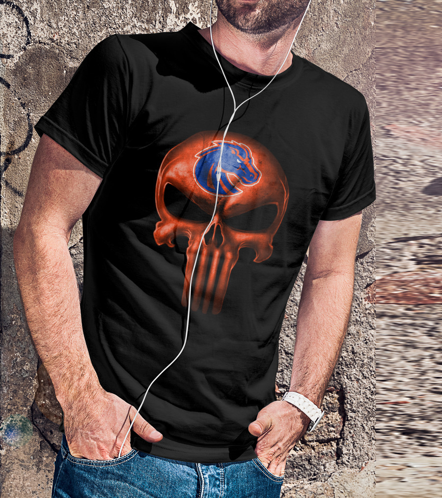 Boise State Broncos Skull Logo Punisher Inspired T-Shirt
