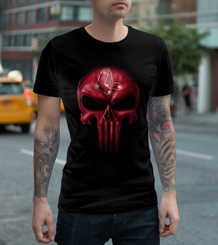 Boston Red Sox Skull Punisher Logo Fusion T-Shirt