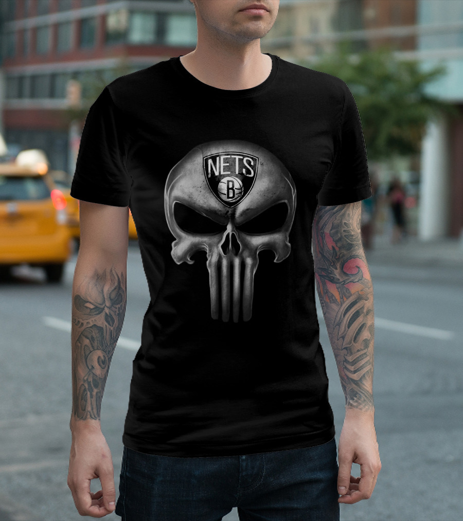 Brooklyn Nets Skull Punisher Style T-Shirt
