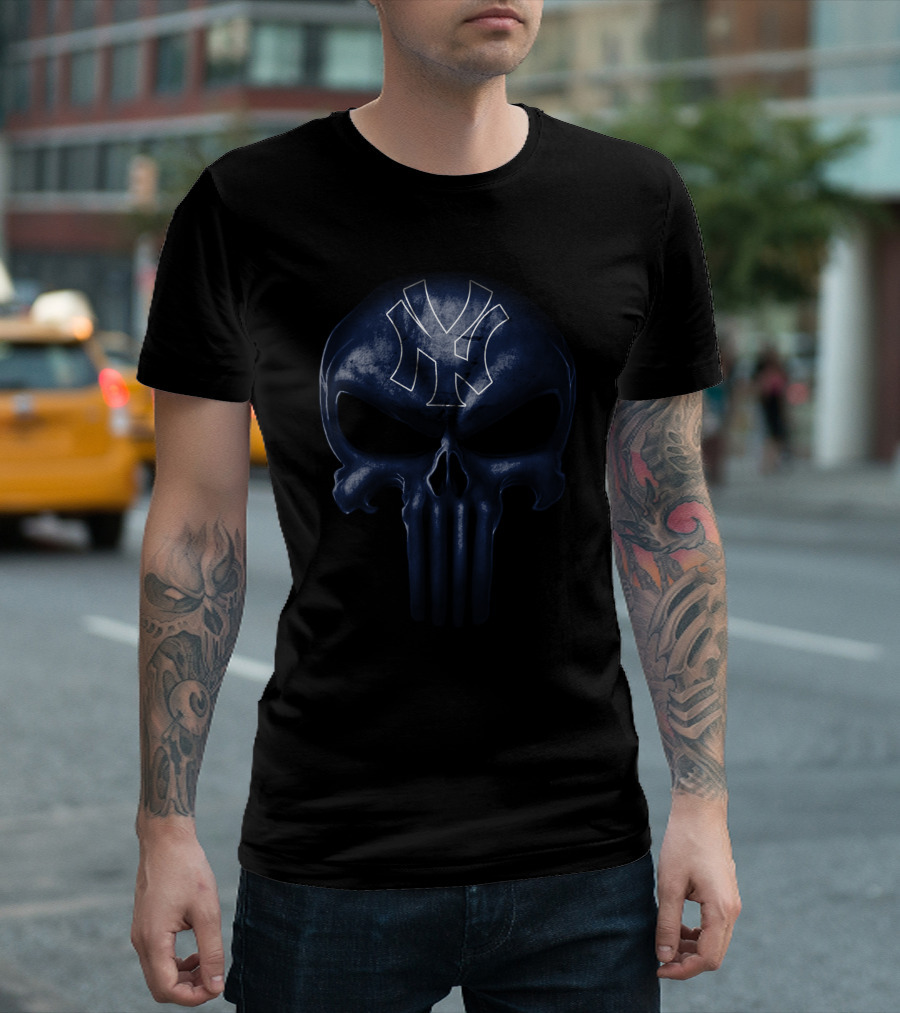New York Yankees Skull Inspired Dark Blue T-Shirt