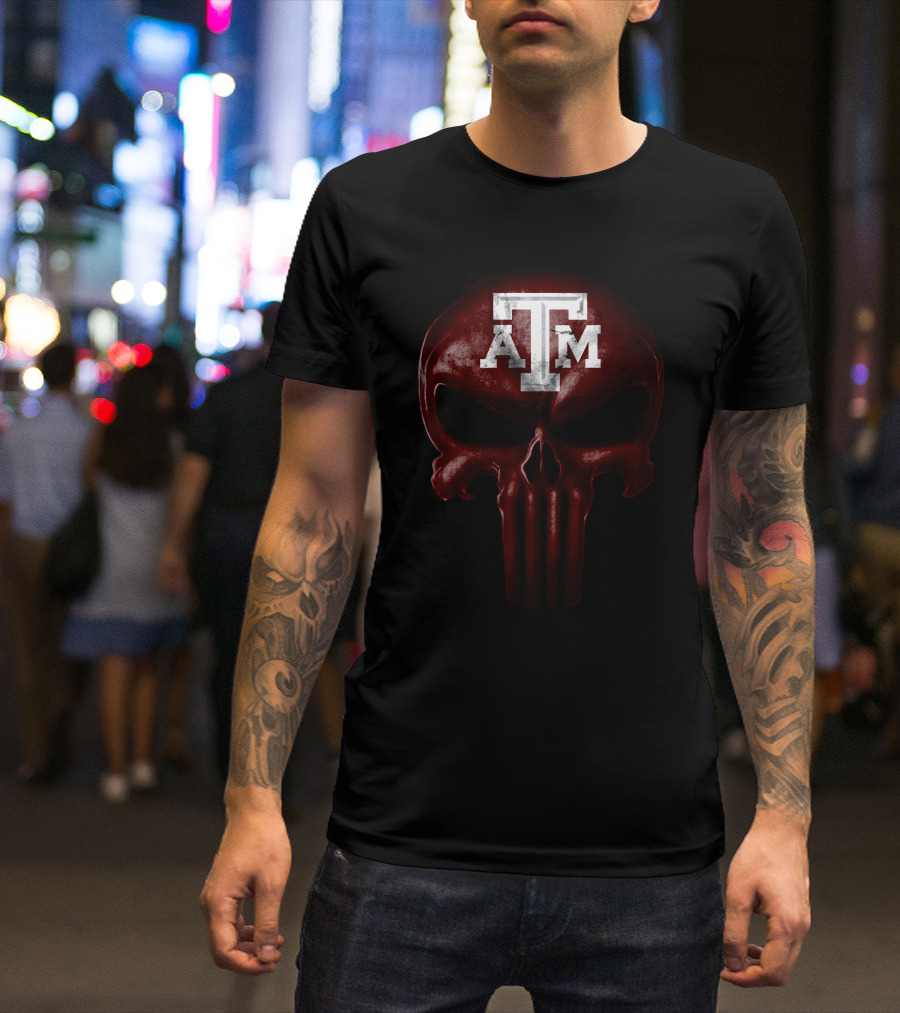 Texas A&M Aggies Skull Atm Logo Dark T-Shirt