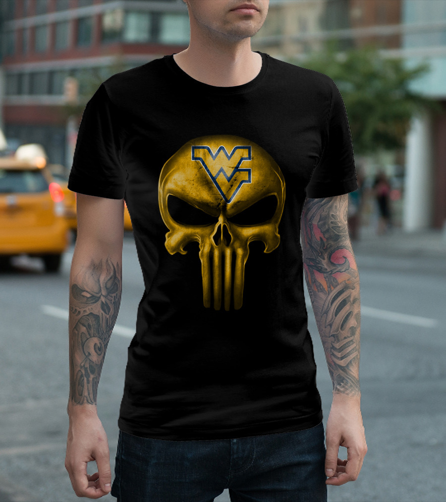 West Virginia Mountaineers Skull Punisher Logo Fusion T-Shirt