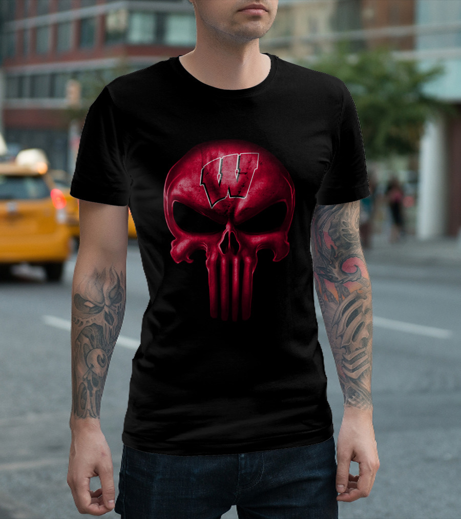 Wisconsin Badgers Punisher Skull T-Shirt