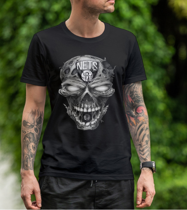 Brooklyn Nets Skull Logo With Dark And Edgy T-Shirt