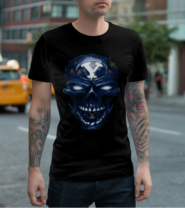 Byu Cougars Skull Football T-Shirt