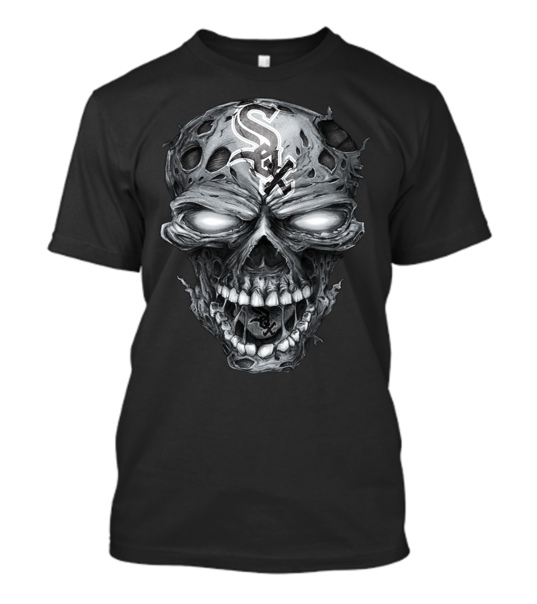 Chicago White Sox Skull With Team Logo And Hollow Eyes T-Shirt