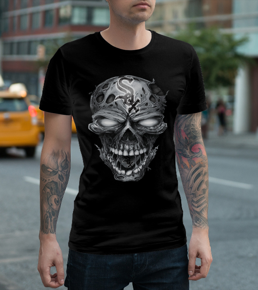 Chicago White Sox Skull With Team Logo And Hollow Eyes T-Shirt