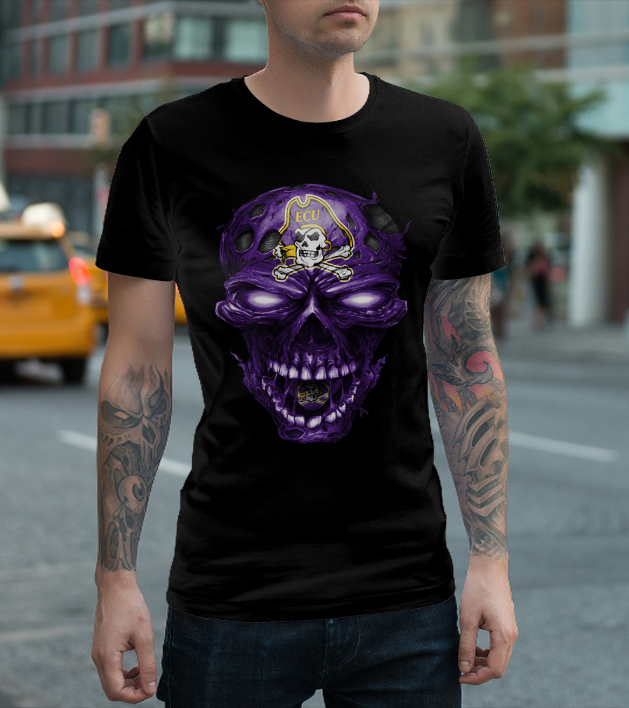 Ecu East Carolina Pirates Skull Purple Pirate T-Shirt
