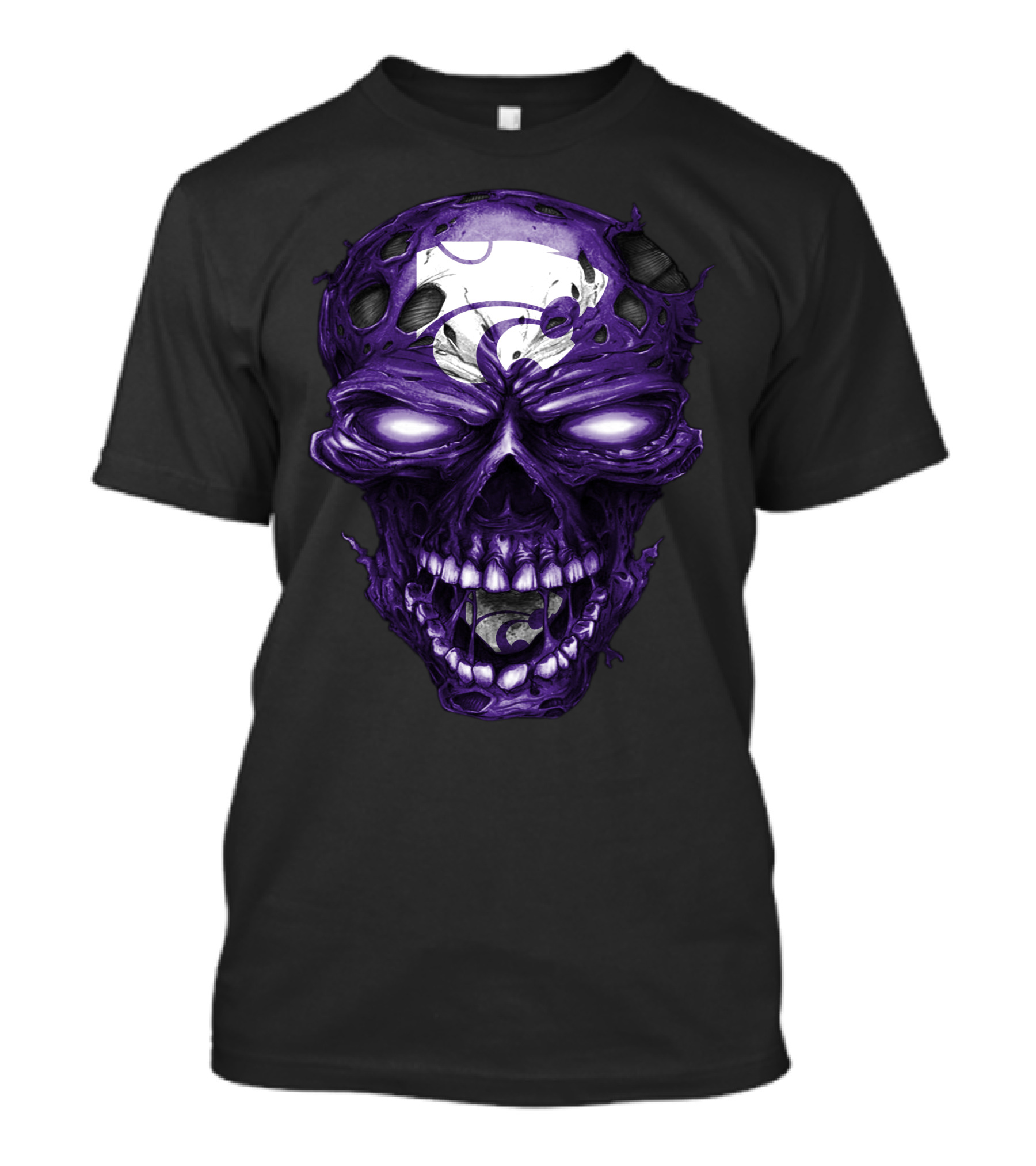 Kansas State Wildcats Purple Skull With Team T-Shirt