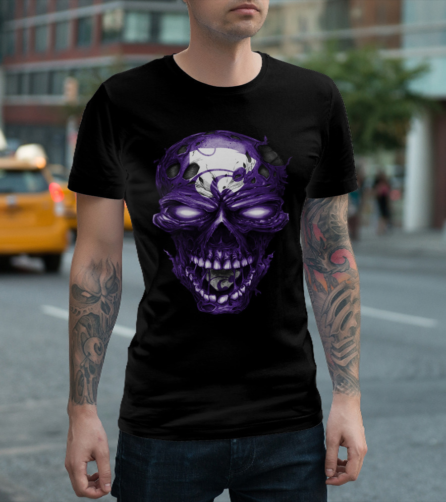 Kansas State Wildcats Purple Skull With Team T-Shirt