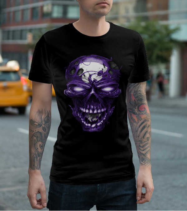 Kansas State Wildcats Purple Skull With Team T-Shirt