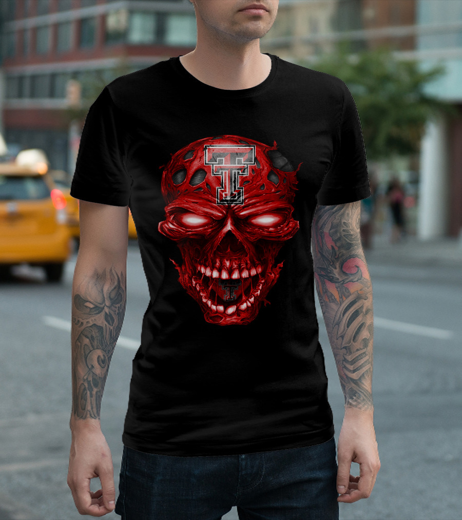 Texas Tech Red Raiders Tt Logo Red Skull T-Shirt