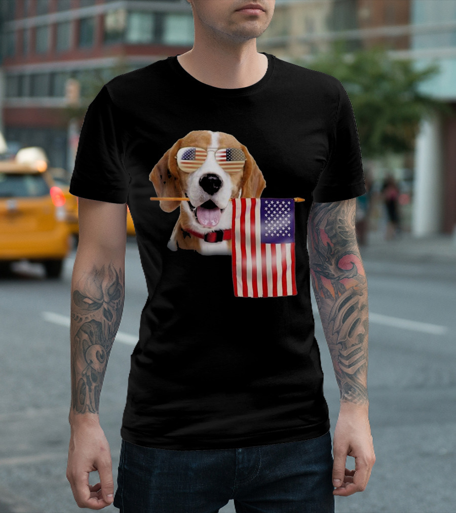 4th of July American Flag Beagle Sunglasses Lovers T-Shirt
