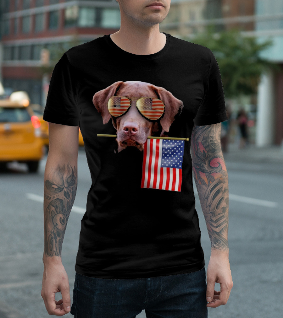 4th of July Fun American Flag Labrador with Patriotic Sunglasses T-Shirt