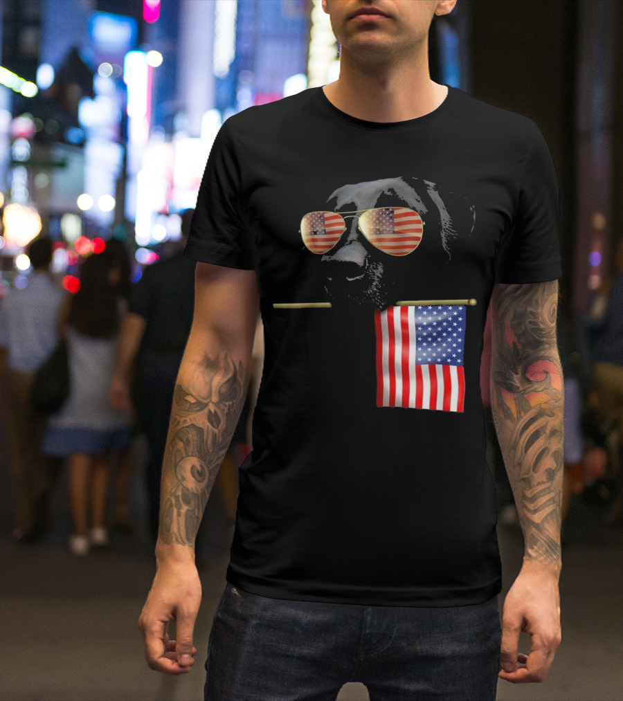 Patriotic Labrador With American Flag Shades Fourth Of July T-Shirt