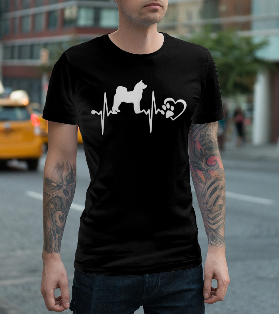 Akita Inu Dog Heartbeat with Paw Heart T-Shirt